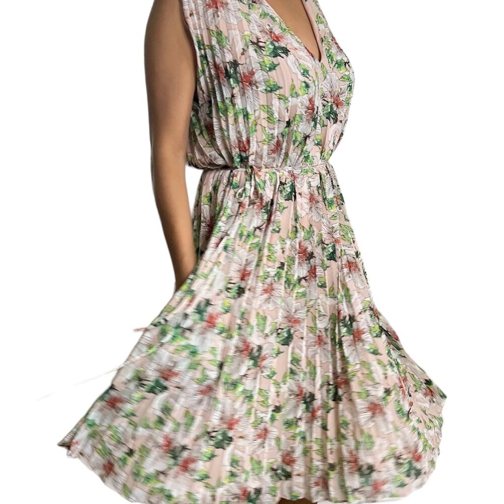 Max Studio women's midi dress chiffon floral pleated  size XL